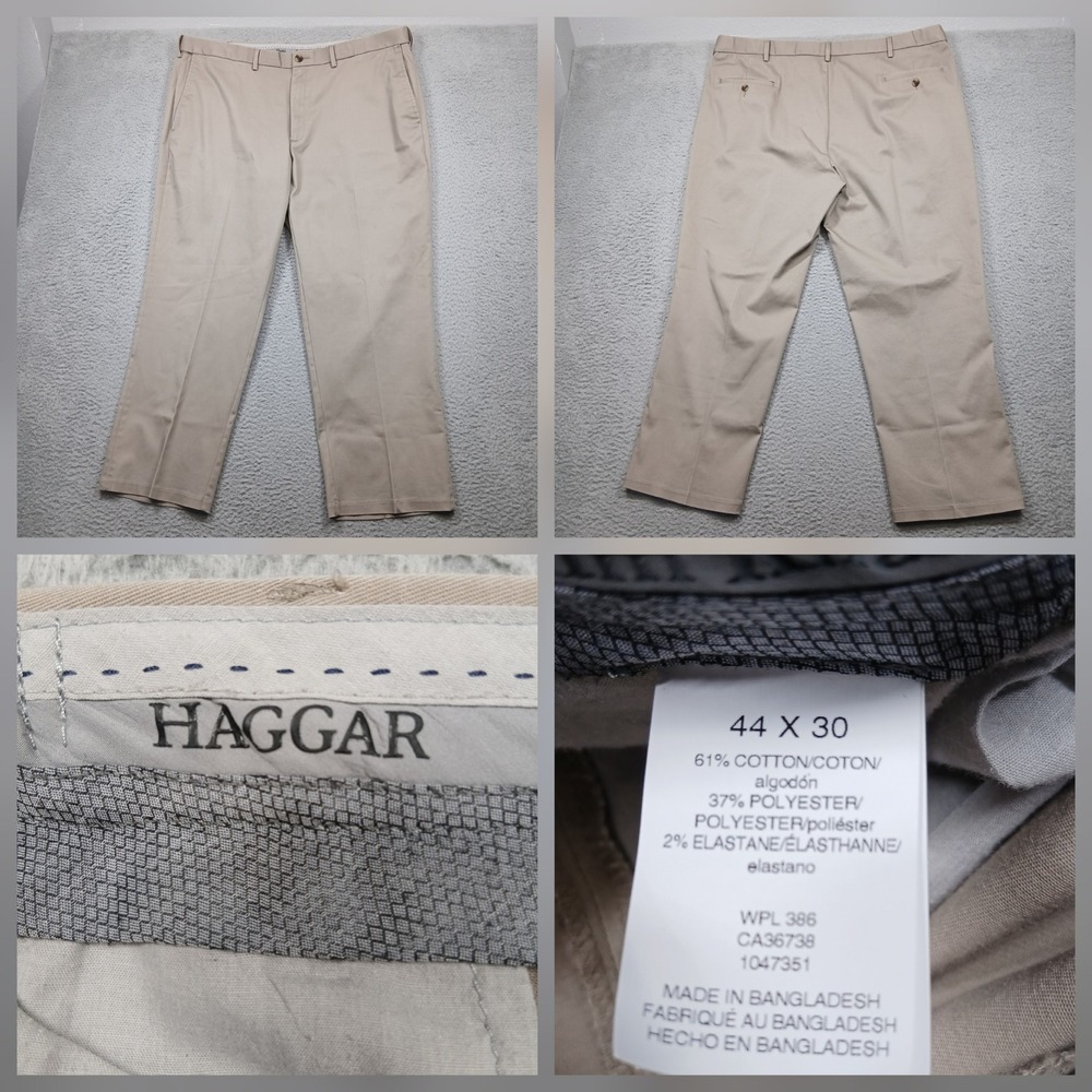 Haggar Chino Pants Mens‎ 44x30 Khaki Tan Stretch Casual Dress